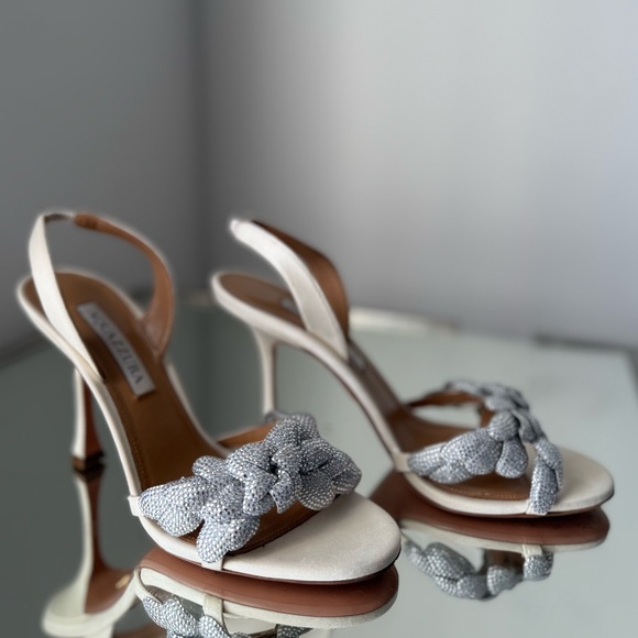 Aquazzura Galactic Flower 95 satin sandals $1,450 37.5 - Picture 11 of 14